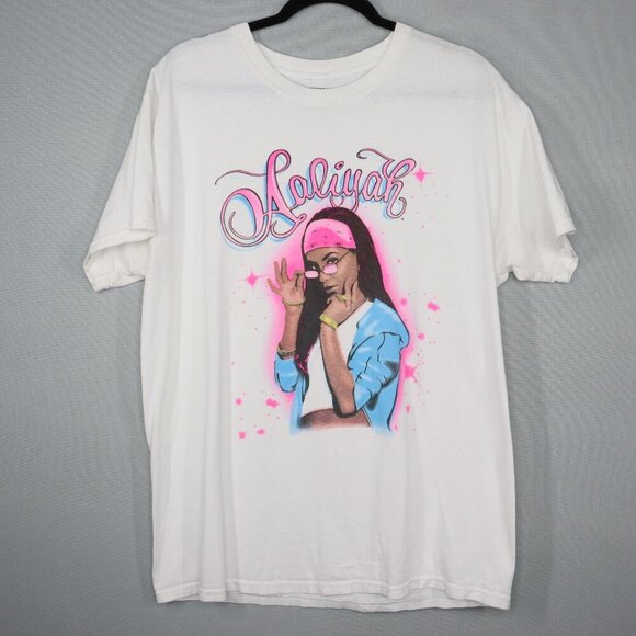 Aaliyah Ripple Junction Unisex Large White Air Brush Large T-Shirt - Picture 1 of 4